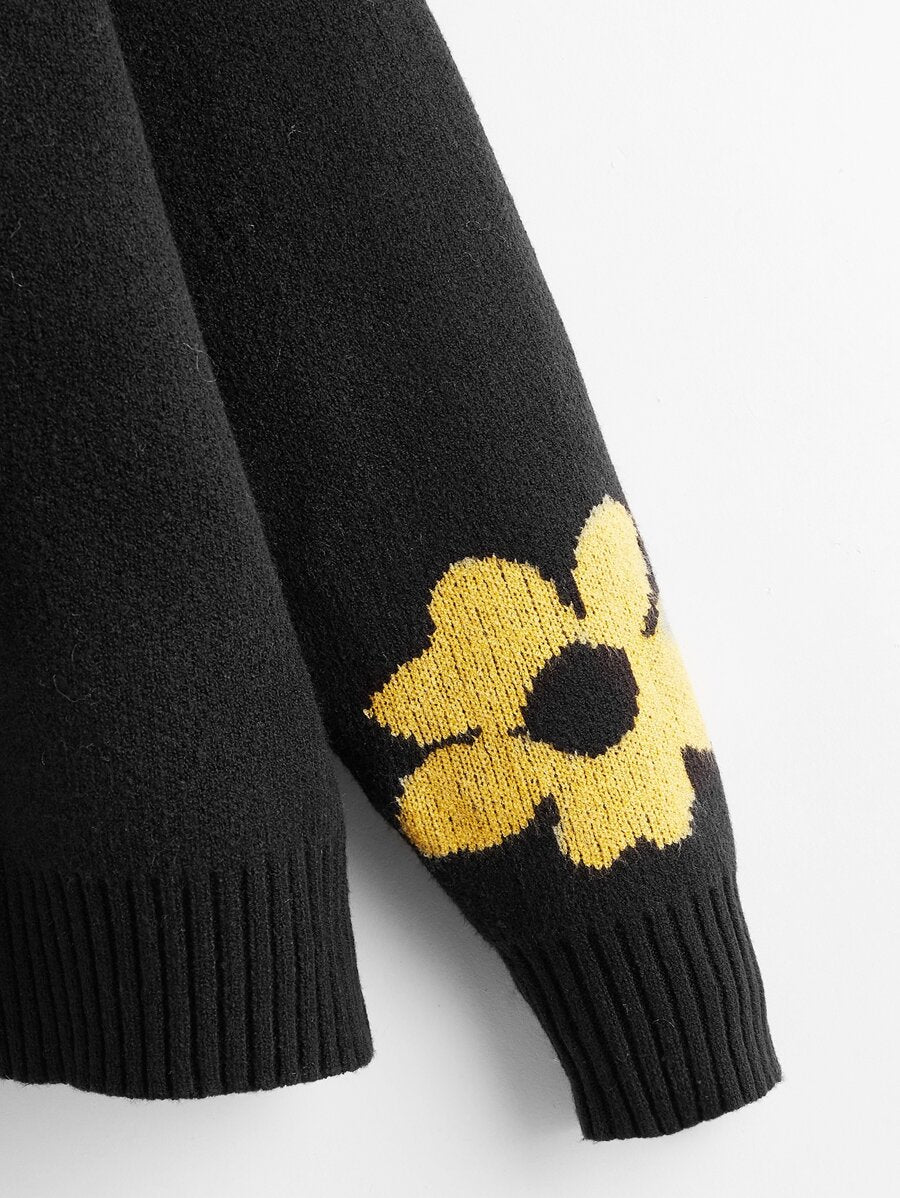 Drop-shoulder Floral Cardigan