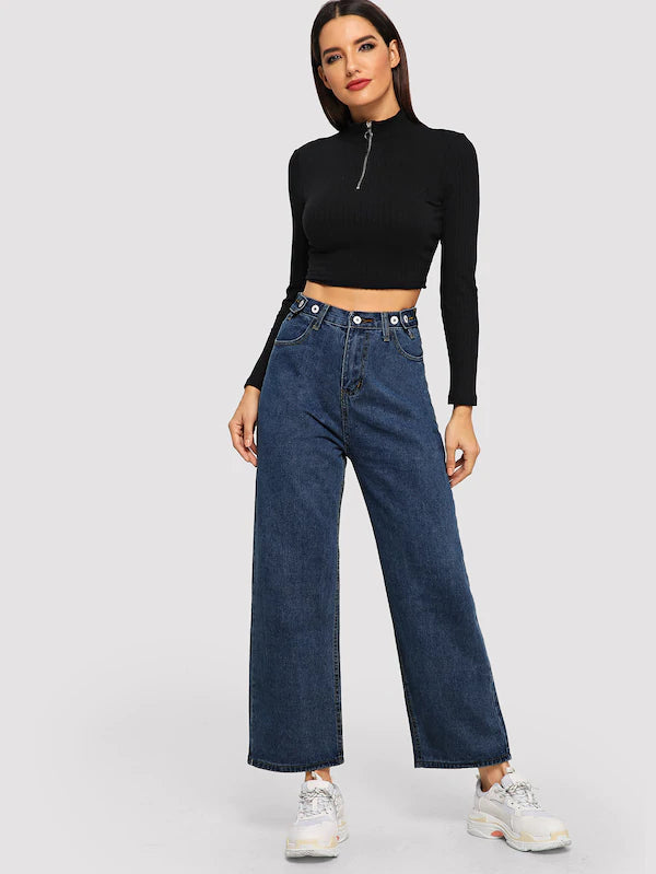 Button Wide Leg Denim