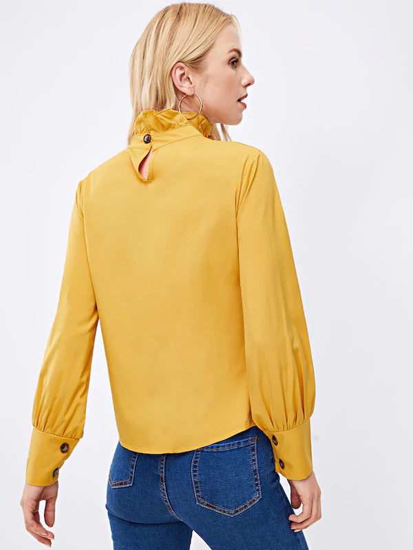 Buttoned Keyhole Blouse