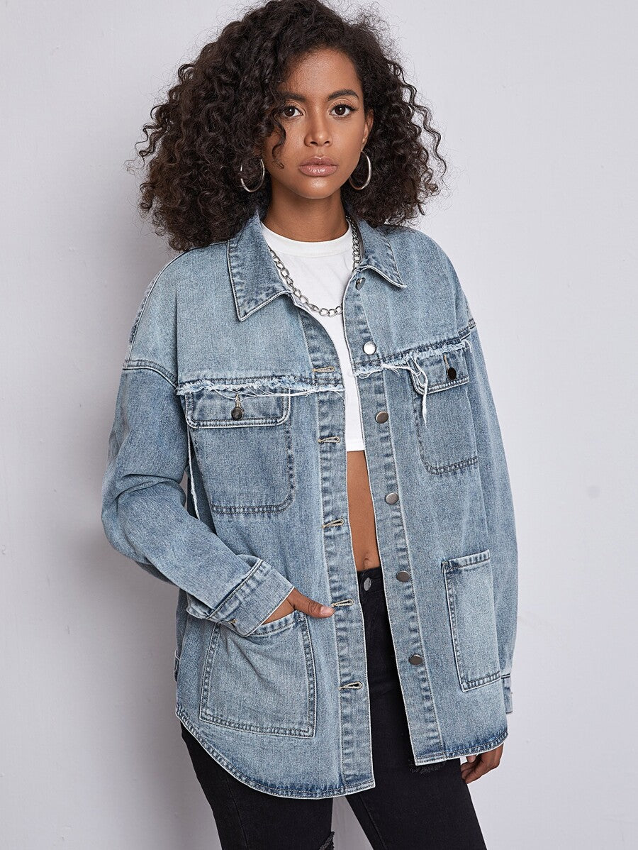 Curved Hem Denim Jacket