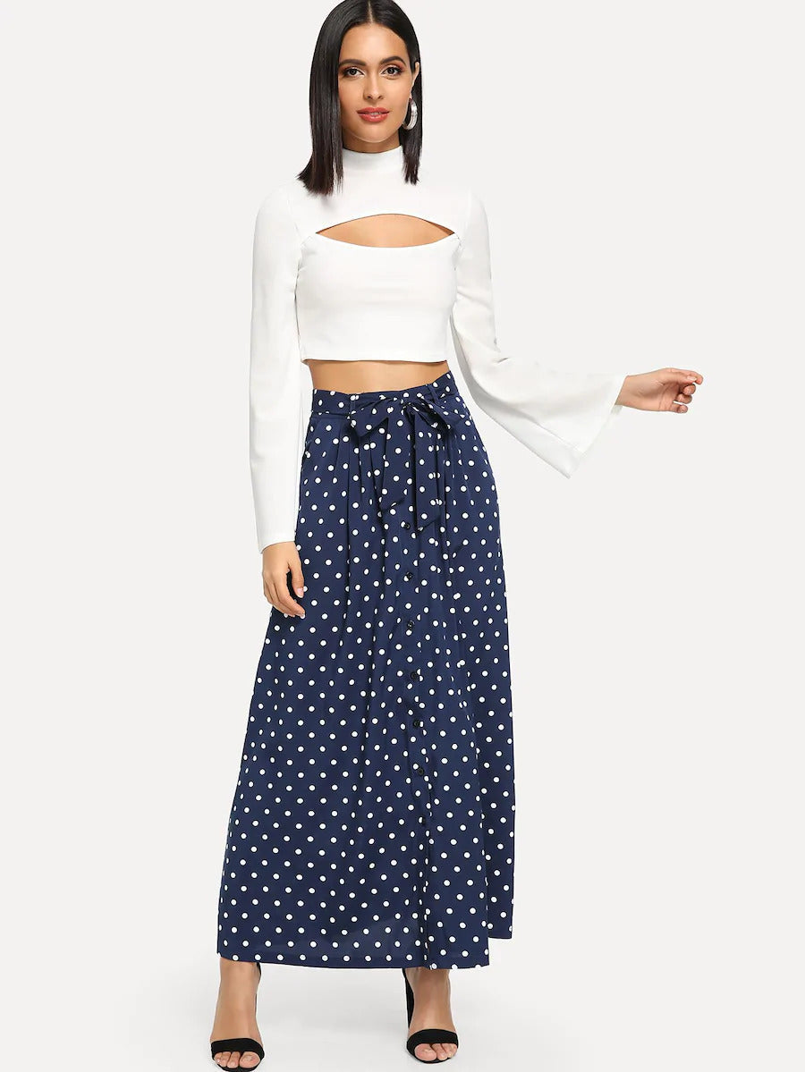 Polka Dot Belted Skirt