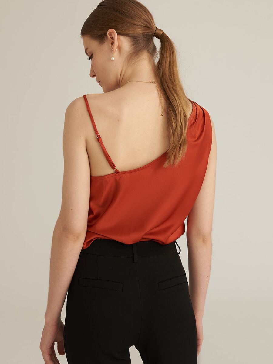 Asymmetrical Neck Satin Top