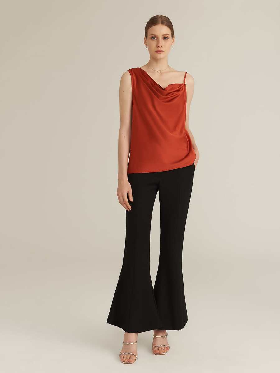 Asymmetrical Neck Satin Top