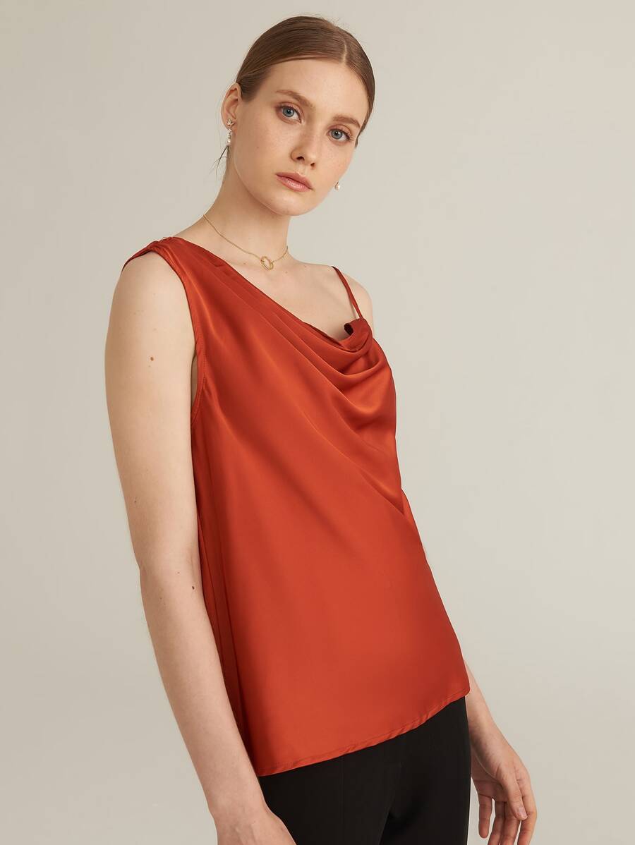 Asymmetrical Neck Satin Top