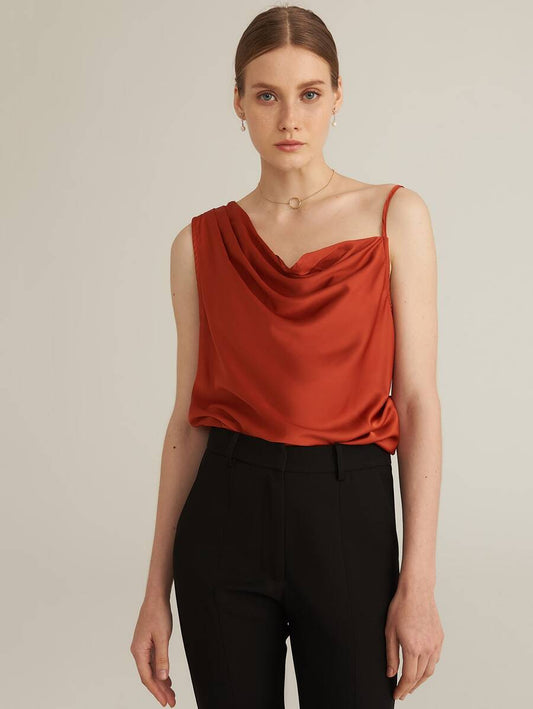 Asymmetrical Neck Satin Top