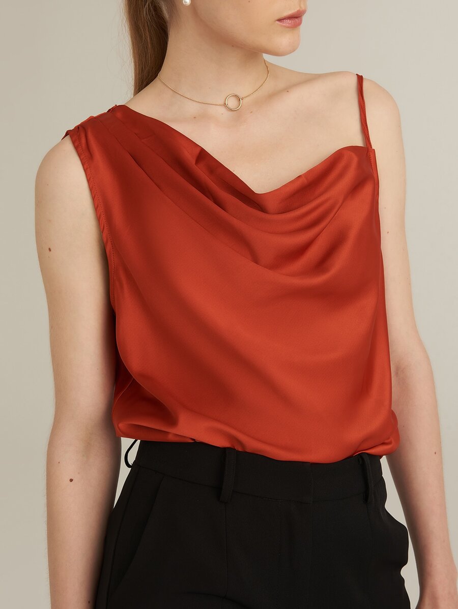 Asymmetrical Neck Satin Top