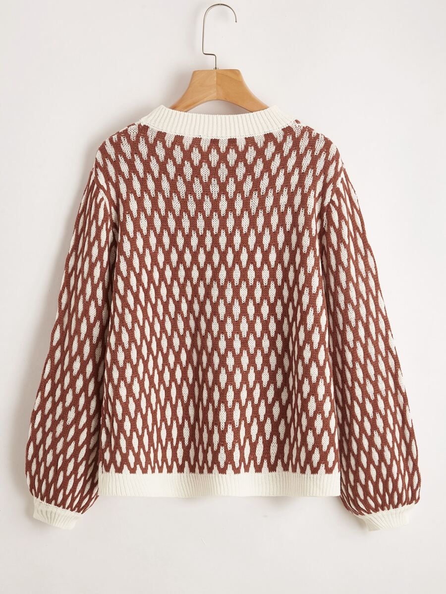 Drop Shoulder Argyle Sweater