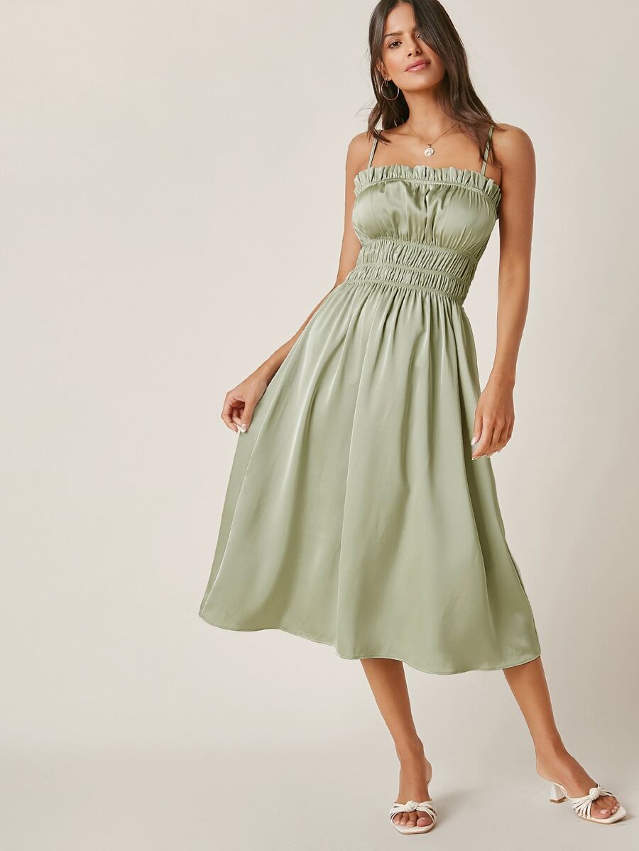 Ruched Satin Cami Dress