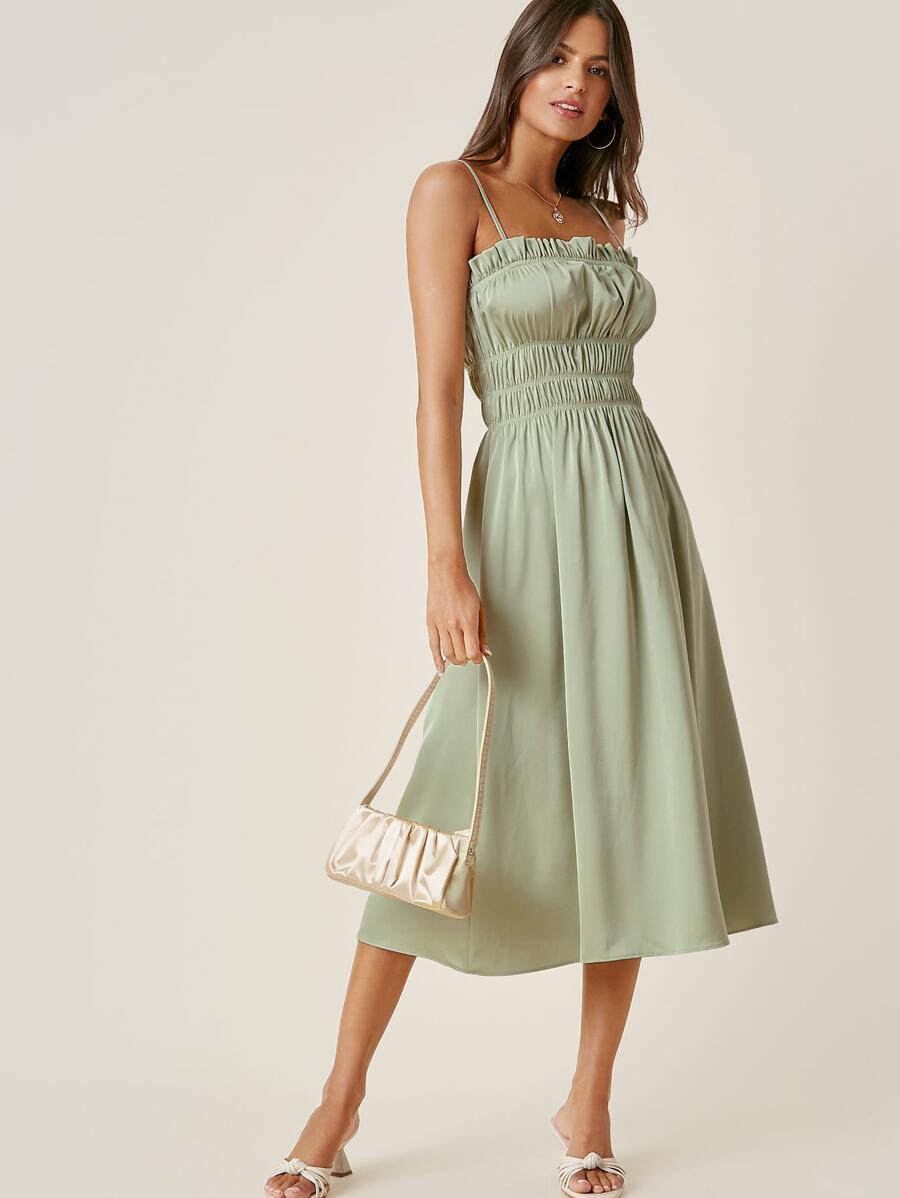 Ruched Satin Cami Dress