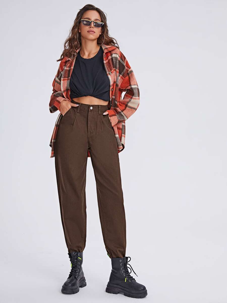 High-waisted Pleated Mom Jeans