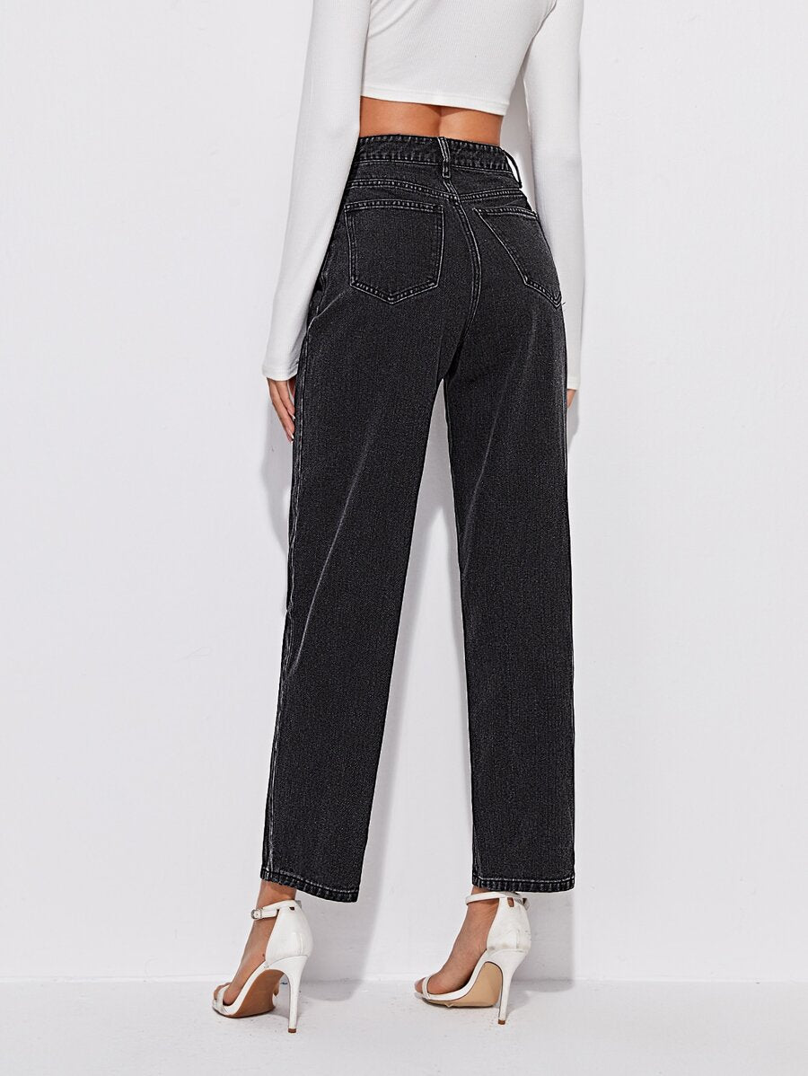 High-waisted Straight-leg Jeans