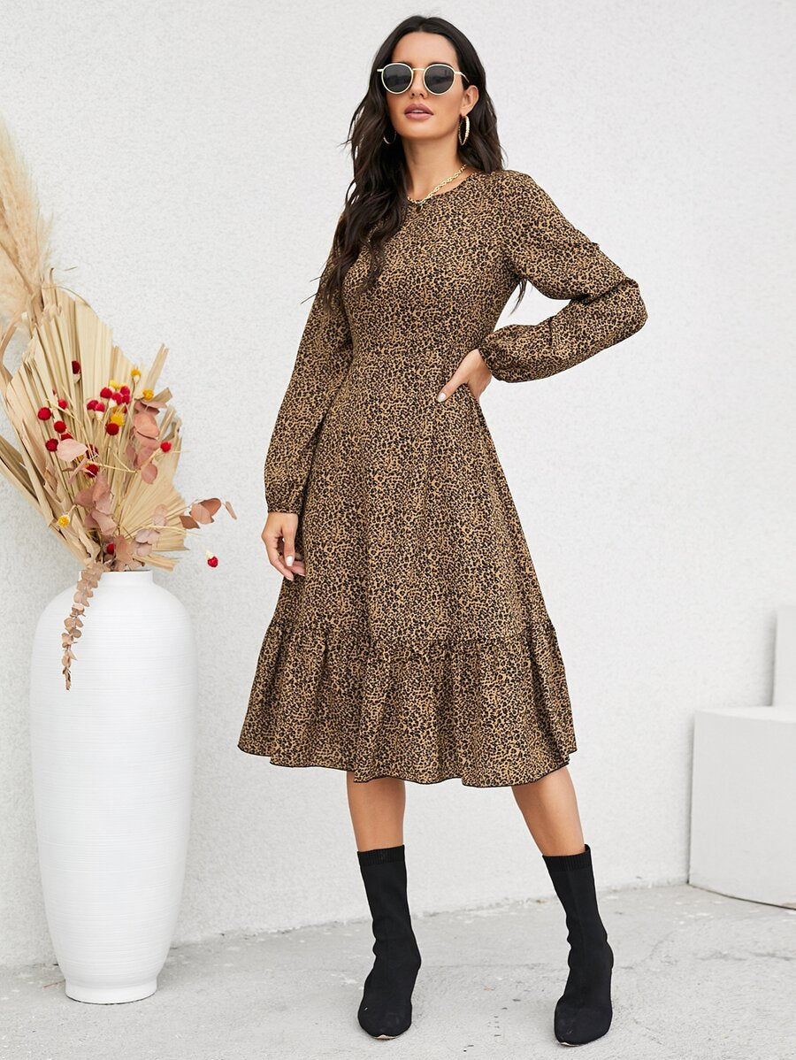 Leopard Print Ruffle Hem Dress