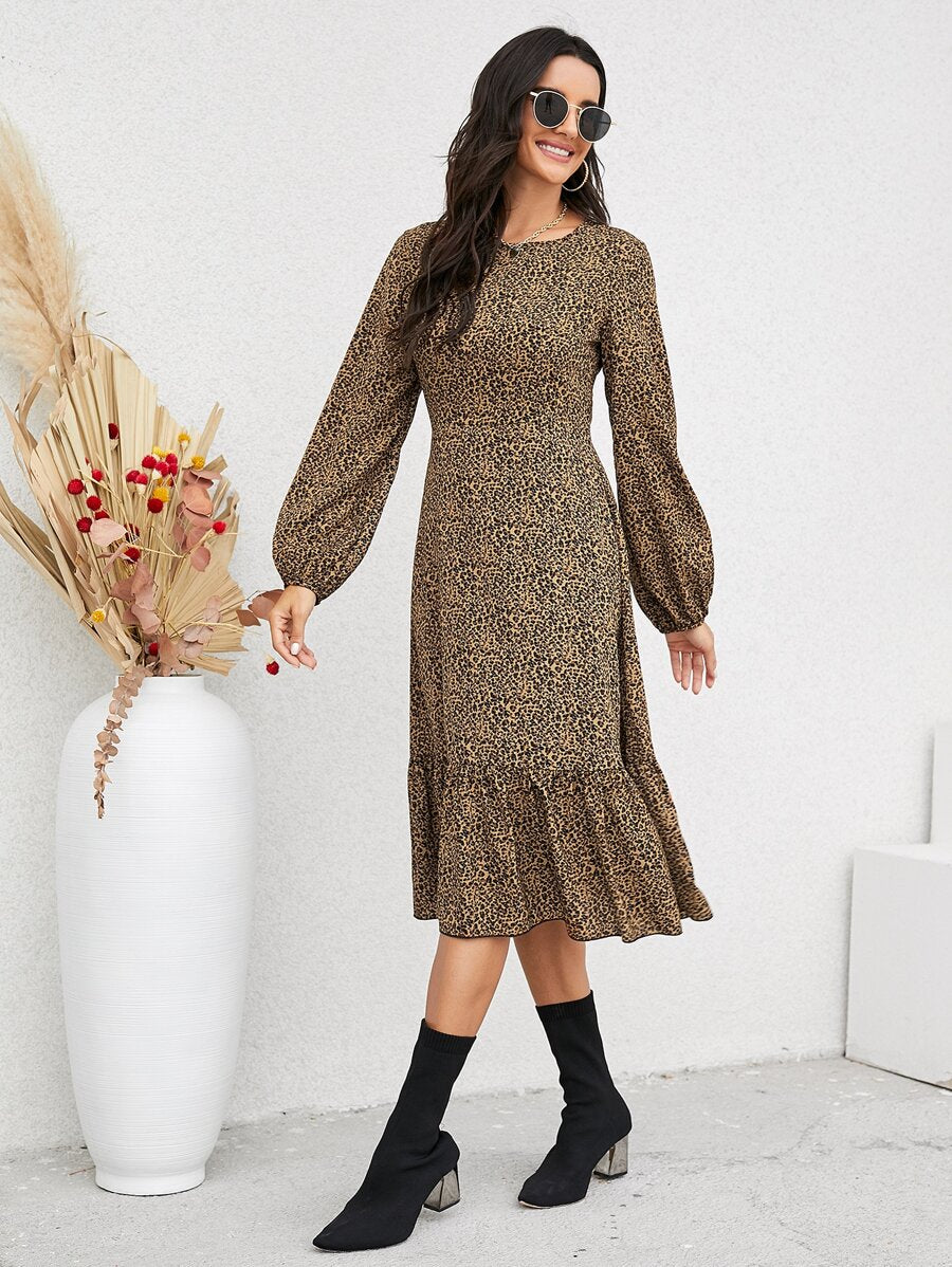 Leopard Print Ruffle Hem Dress