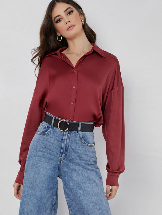 Button-up Satin Blouse