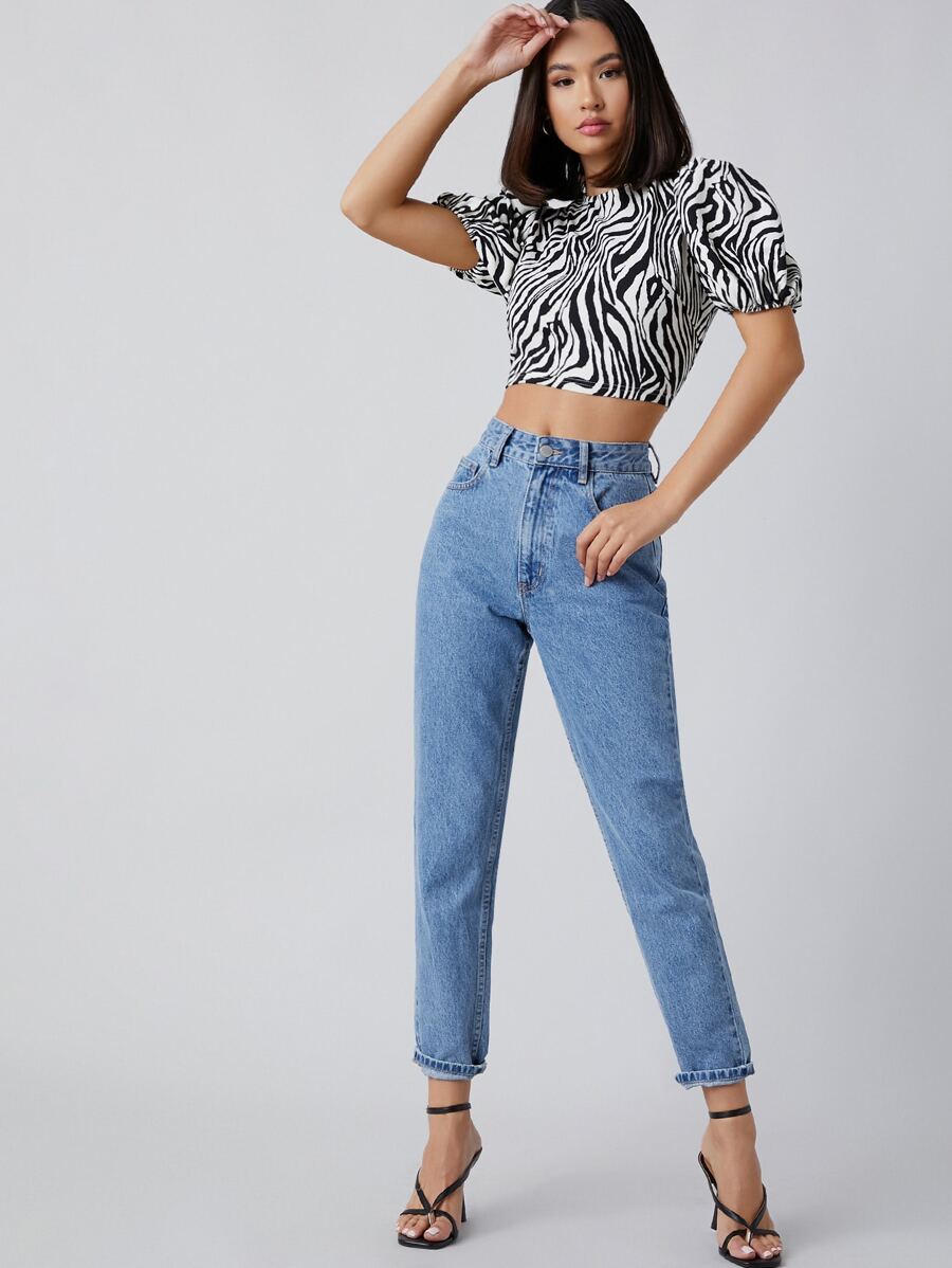 Zebra Print Puff Sleeve Toop