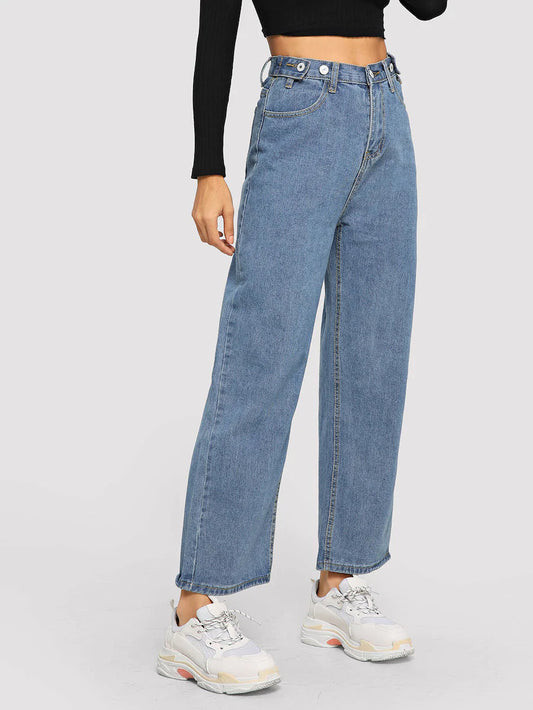 Button Wide Leg Denim