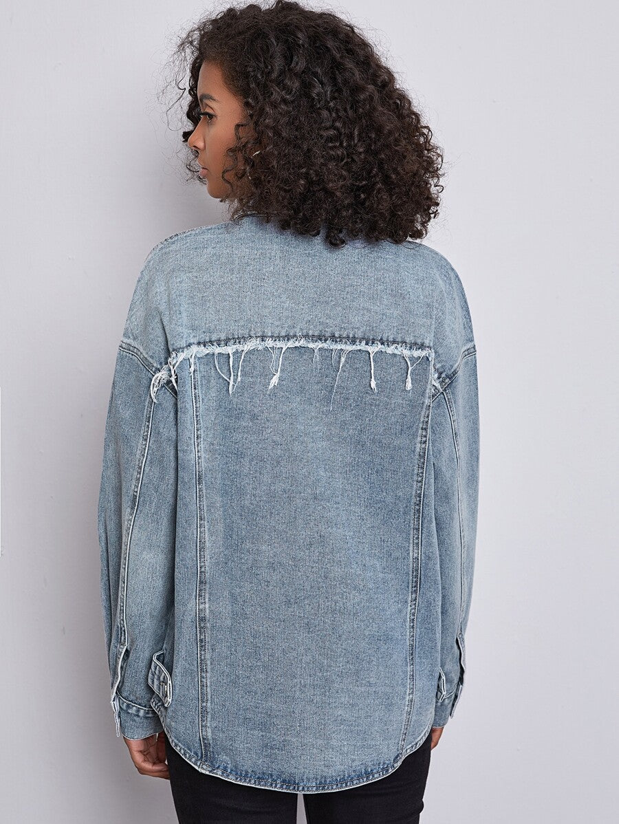 Curved Hem Denim Jacket