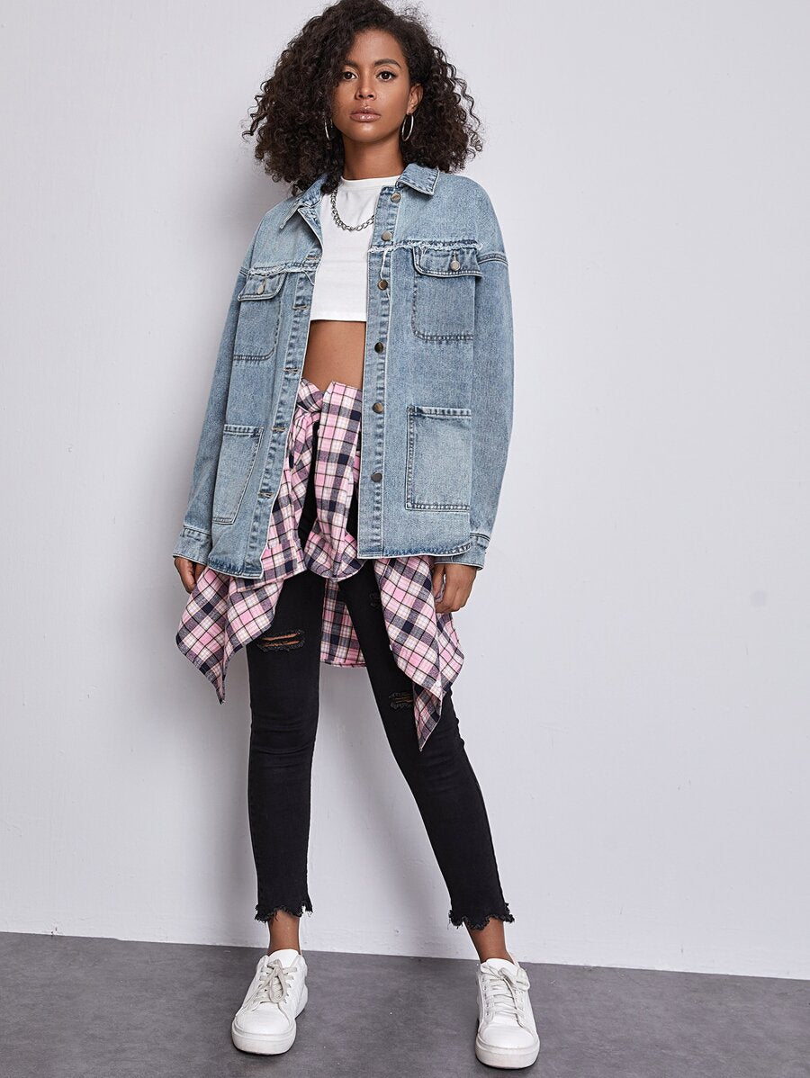 Curved Hem Denim Jacket