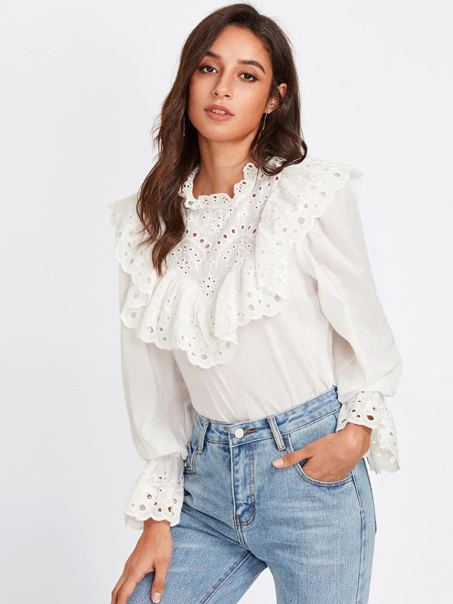 Eyelet Embroidered Ruffle Blouse