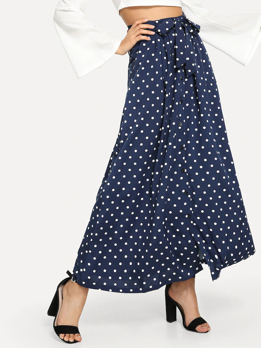 Polka Dot Belted Skirt
