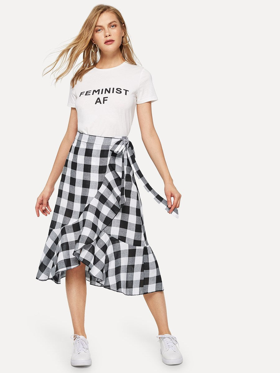 Ruffle Trim Gingham Skirt