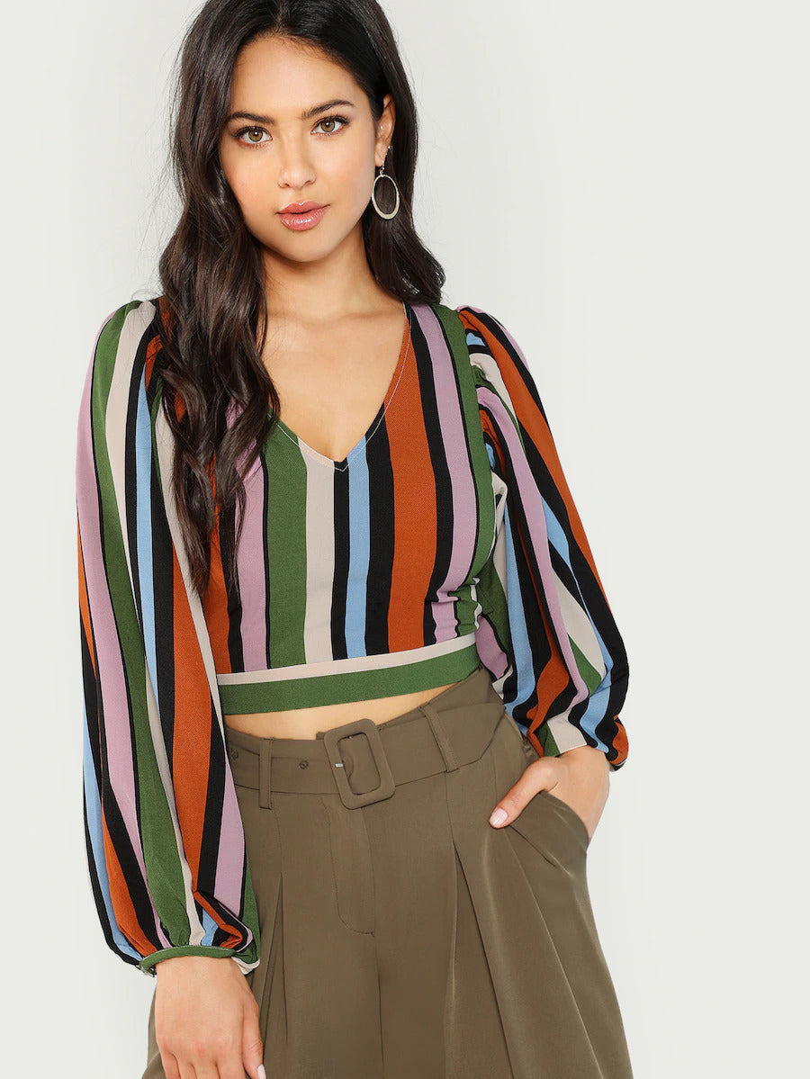 Striped Bishop Sleeve Blouse