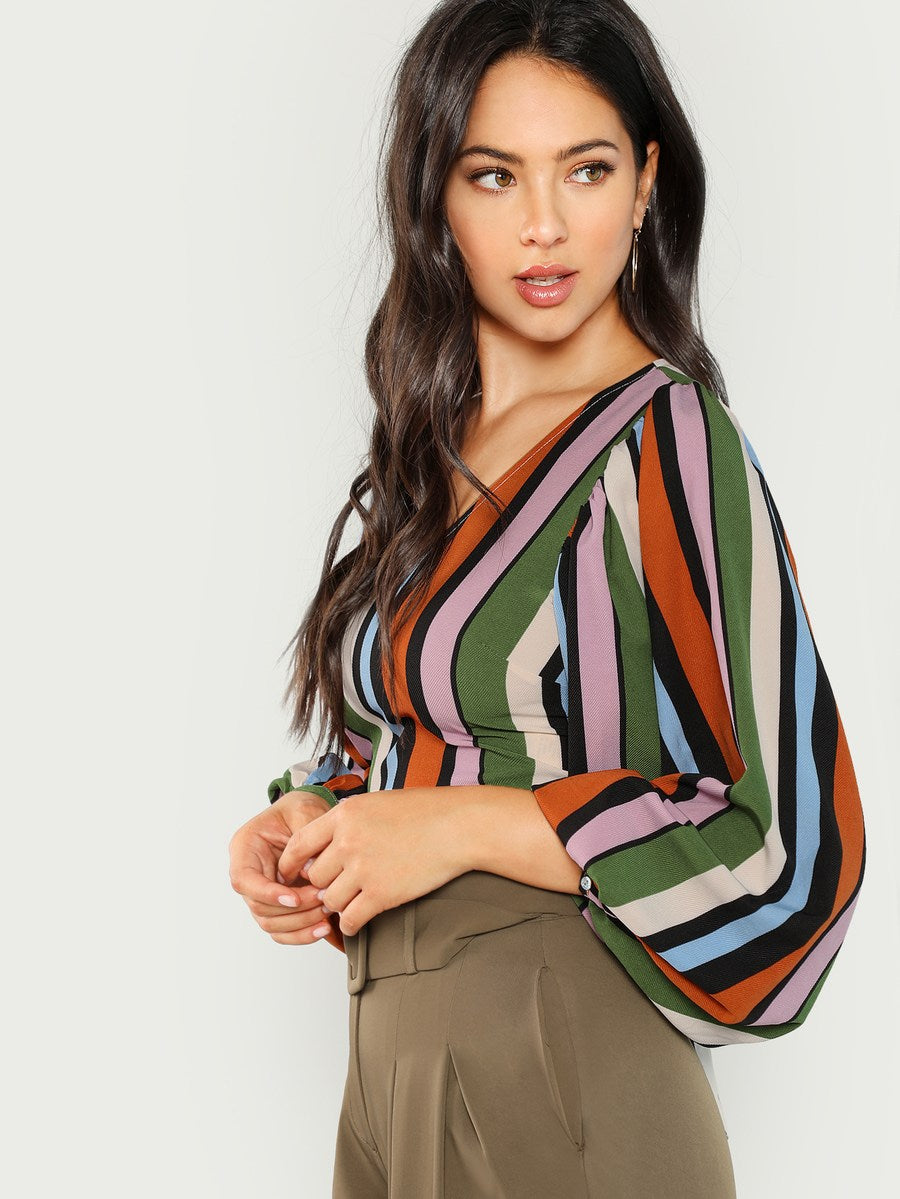 Striped Bishop Sleeve Blouse